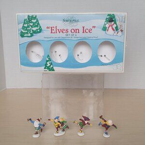 Vtg. Dept 56 The North Pole Collection Elves On Ice Accessories #52298 Set of 4